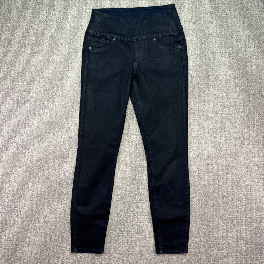 Spanx Alexia Shimmer Black Coated Skinny Jeans Medium High Rise Pull On PXWF1330